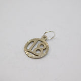 Sterling Silver Textured Round Cutwork '18' Birthday Charm Pendant Vintage c1970