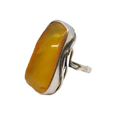 Large Sterling Silver & Baltic Amber Statement Ring Vintage c1970s