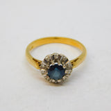 18ct Yellow Gold, Sapphire & Diamond Floral Cluster Ring Vintage c1970s
