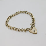Sterling Silver Heart Padlock Clasp Chunky Curb Charm Bracelet Vintage c1970's