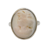 Victorian Sterling Silver Angel-Skin Coral Cameo Ring Antique c1880s