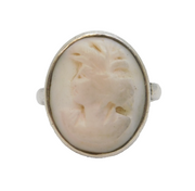 Victorian Sterling Silver Angel-Skin Coral Cameo Ring Antique c1880s