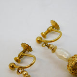 Rolled Gold Victorian Style Amethyst & Pearl Screw-Back Earrings Vintage