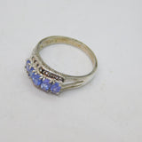 Sterling Silver 5 Tanzanite & White Sapphire Dress Ring Vintage c1970 Size R
