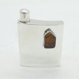 Baltic Sterling Silver & Natural Amber Set Modernist Hip Flask Vintage c1970s