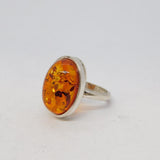 Sterling Silver Cabochon Cut Baltic Amber Dress Ring Vintage c1970