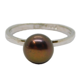 Sterling Silver Brown Pearl Solitaire Ring Vintage c1970 Size N