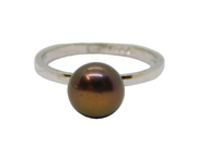 Sterling Silver Brown Pearl Solitaire Ring Vintage c1970 Size N
