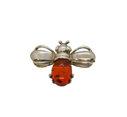 Sterling Silver Baltic Amber Bee Form Brooch Pin Contemporary c2000