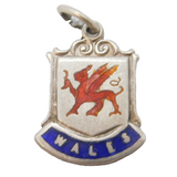 Sterling Silver Enamel Wales Charm Pendant Vintage c1970s