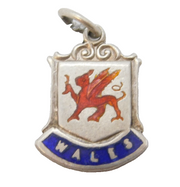 Sterling Silver Enamel Wales Charm Pendant Vintage c1970s