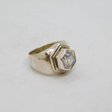 Sterling Silver White Topaz Hexagonal Studio Dress Ring Vintage c1970 Size K 1/2