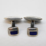 Pair of Sterling Silver & Blue Enamel Gents Shirt Cufflinks Vintage c1970s