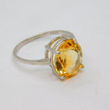 Sterling Silver Large Citrine Solitaire Dress Ring Vintage c1970 Size M 1/2