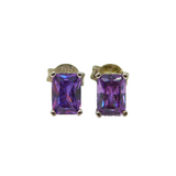 Pair of Sterling Silver Purple CZ Baguette Stud Earrings Contemporary c1990