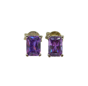 Pair of Sterling Silver Purple CZ Baguette Stud Earrings Contemporary c1990