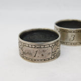 Set of 3 Small Sterling Silver Textured No. 1,2,3 Napkin Ring Vintage c1950