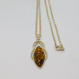 Sterling Silver Baltic Amber Celtic Style Ellipse Pendant Necklace Modern c2000