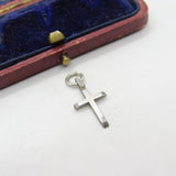 Sterling Silver Minimal Cross Charm Pendant Vintage c1970