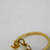 9ct Yellow Gold & Pearl Set Floral Spray Ring Vintage 1982 Birmingham