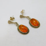 Pair of Sterling Silver Baltic Amber Deco Style Stud Drop Earrings Vintage c1970