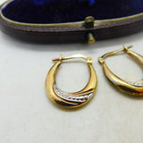 Silver Gilt Bi-Colour and Diamond Paste Hoop Earrings Vintage c1970