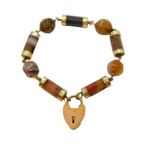 Victorian Scottish 9ct Gold & Colourful Agate Set Charm Bracelet Antique c1860s