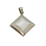 Sterling Silver Mother Of Pearl Offset Square Chunky Pendant Modern c1990s