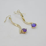 Pair of Sterling Silver Purple Crystal Twisted Drop Earrings Modern c2000