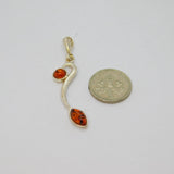 Sterling Silver Baltic Amber Leaf Form Drop Charm Pendant Contemporary c1990s
