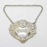 Sterling Silver Cherub & Vine Leaf Large Port Decanter Label Vintage Birmingham