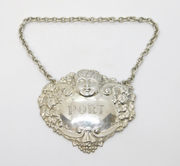 Sterling Silver Cherub & Vine Leaf Large Port Decanter Label Vintage Birmingham