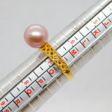Sterling Silver Gilt Pink Pearl Solitaire Dress Ring Modern c1990 Size N