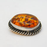 Sterling Silver Mounted Baltic Amber Dress Brooch Vintage c1990s