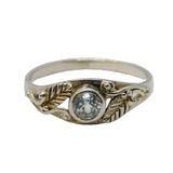Sterling Silver & Aquamarine Set Floral Dress Ring Vintage c1990s