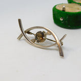 Scottish Ortak Sterling Silver Citrine Set Crossover Brooch Vintage c1975