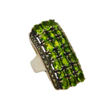 Sterling Silver 21 Peridot & Marcasite Statement Ring Modern c1990 Size L 1/2