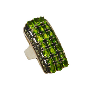 Sterling Silver 21 Peridot & Marcasite Statement Ring Modern c1990 Size L 1/2