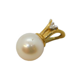 9ct Yellow Gold, Diamond & Pearl Set Drop Pendant Vintage c1980s