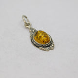 Sterling Silver Dainty Baltic Amber Patterned Oval Drop Pendant Vintage c1970