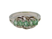 Sterling Silver 5 Oval Green Sapphire & Diamond Ring Vintage c1970 Size N 1/2