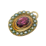 Georgian 9ct Rose Gold, Almandine Garnet & Seed Pearl Drop Pendant Antique c1790