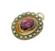 Georgian 9ct Rose Gold, Almandine Garnet & Seed Pearl Drop Pendant Antique c1790
