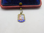 Sterling Silver and Enamel Rye Travel Shield Charm Pendant Vintage c1970