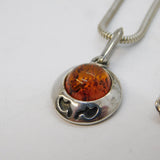 Sterling Silver & Baltic Amber Drop Pendant Necklace Vintage c1980s