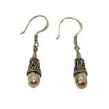 Pair of Sterling Silver Bali Style Patterned Hook Drop Earrings Vintage c1970