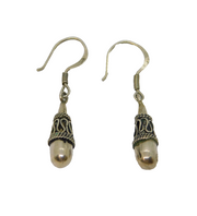 Pair of Sterling Silver Bali Style Patterned Hook Drop Earrings Vintage c1970