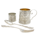 Victorian Sterling Silver Nursery Rhyme Christening Set Antique Birmingham