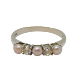 Sterling Silver 3 Button Pearl & 2 Spinel Dress Band Ring Vintage c1970 Size R