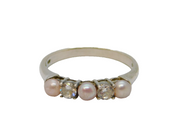 Sterling Silver 3 Button Pearl & 2 Spinel Dress Band Ring Vintage c1970 Size R